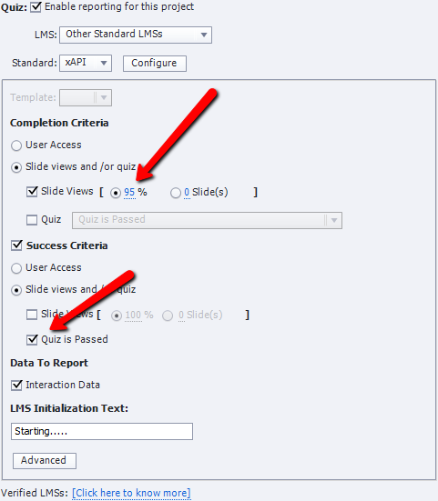 publish for devices window completion and success criteria settings image.