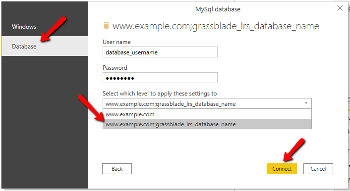 Database credentials