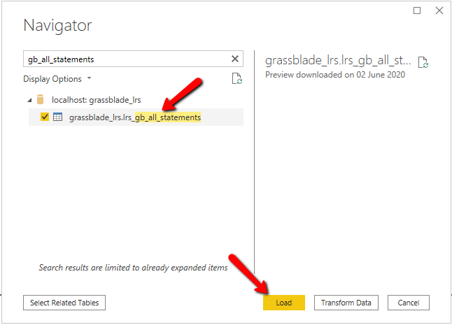 GrassBlade LRS database tables