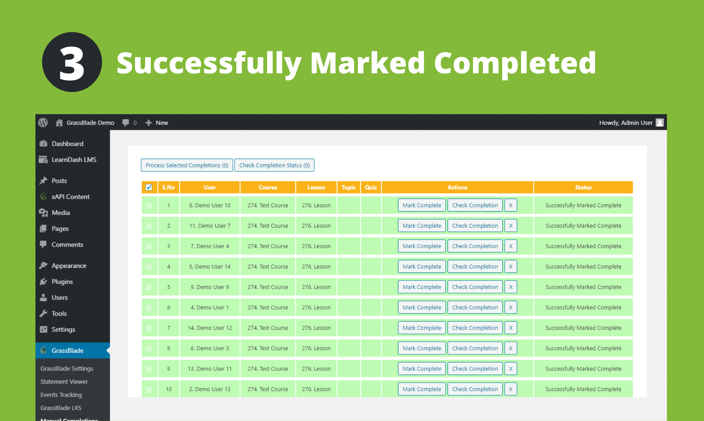 Manual Completions for TutorLMS completed status page
