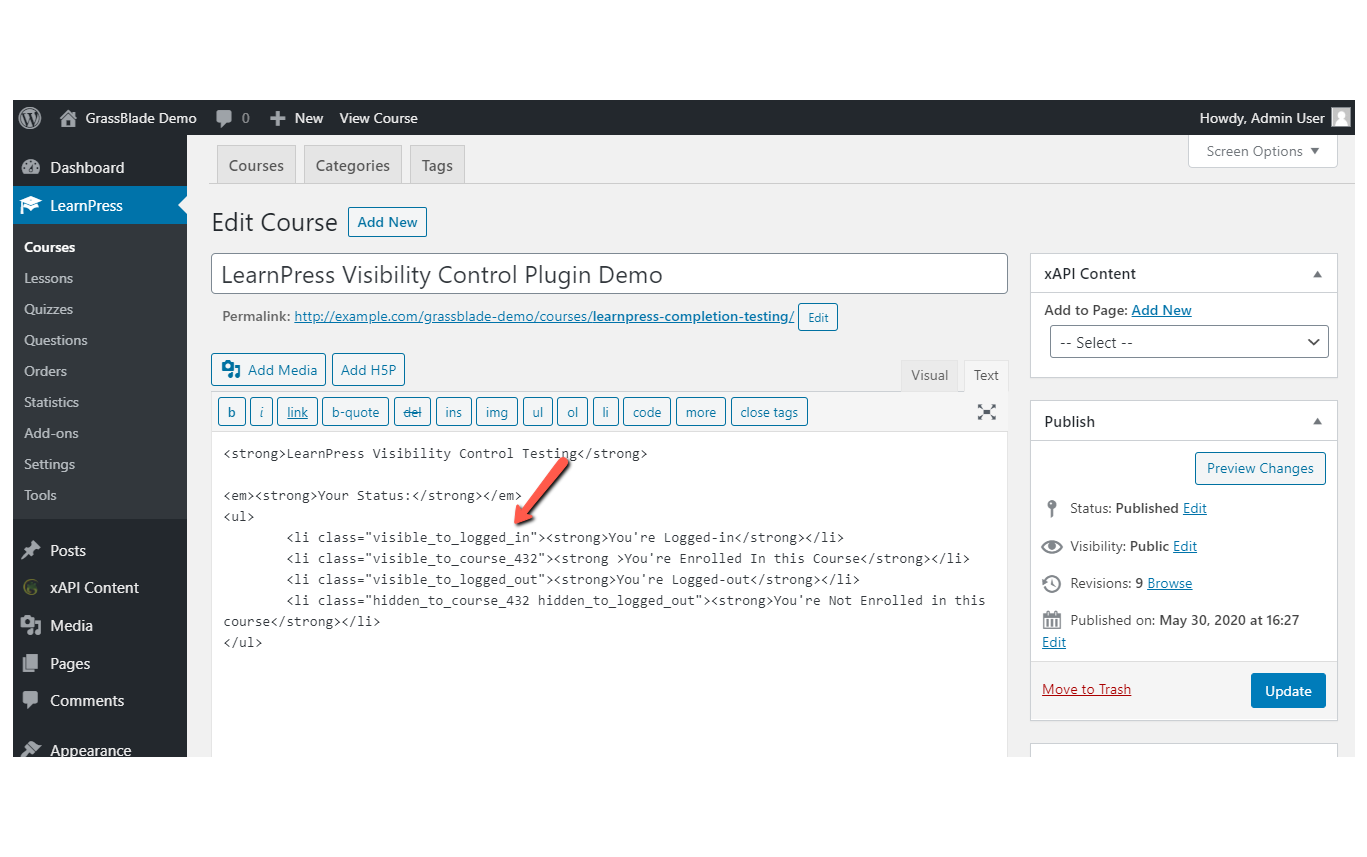 LearnPress Visibility Control Edit Page