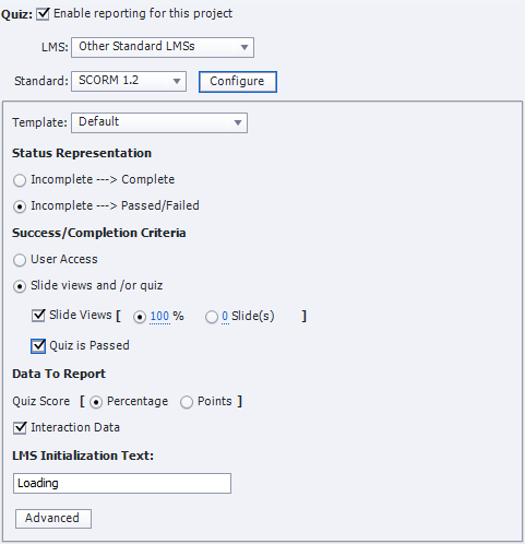 Status Representation settings Incomplete button setting image.