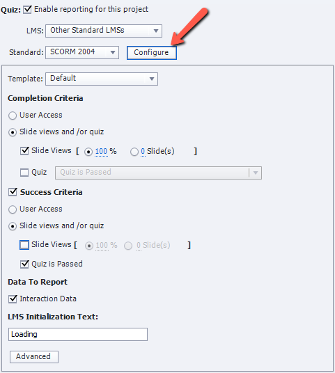 LMS Standard Settings Image.