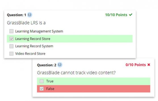 User Responses in Rich Quiz Reports