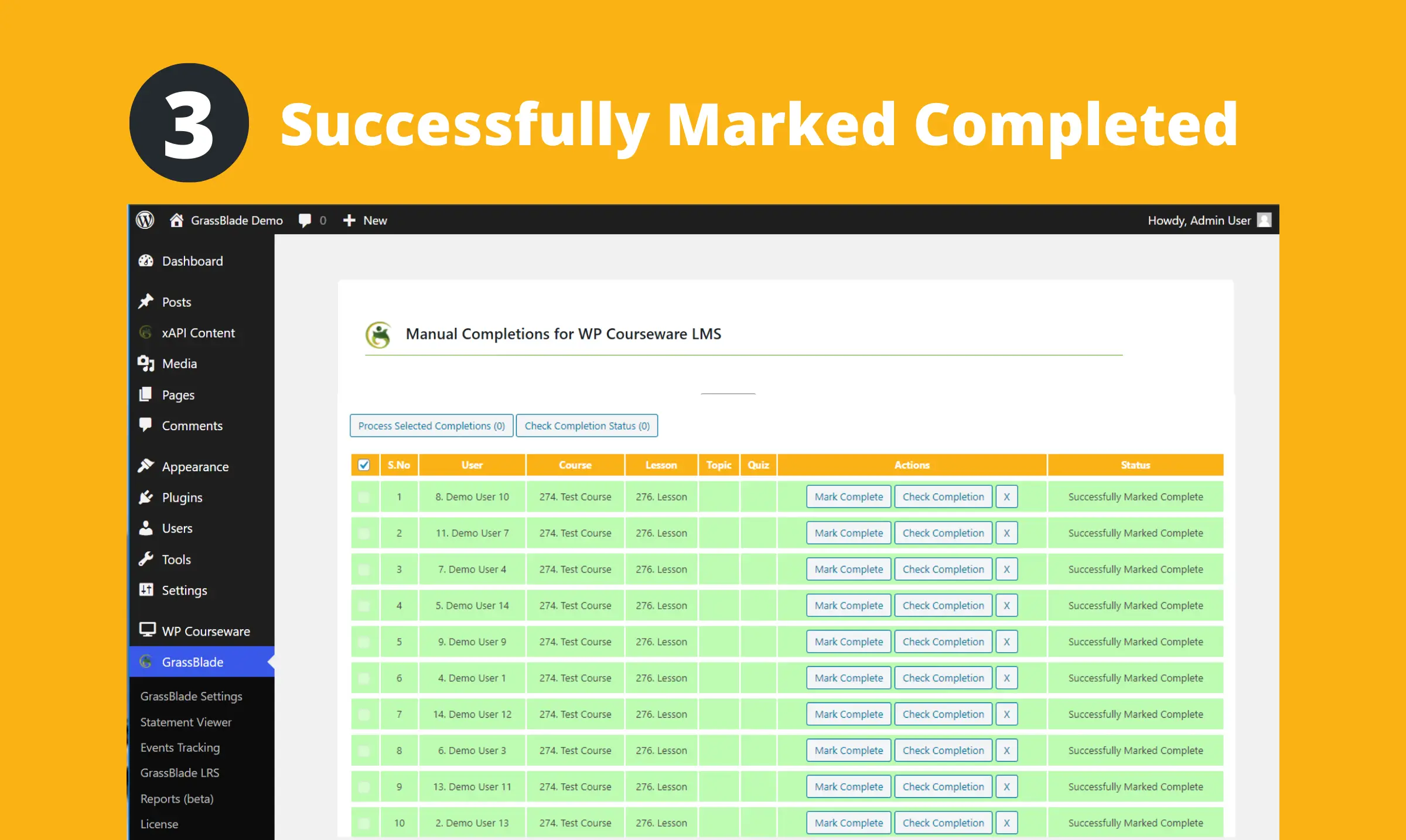 Mark Complete Success Output