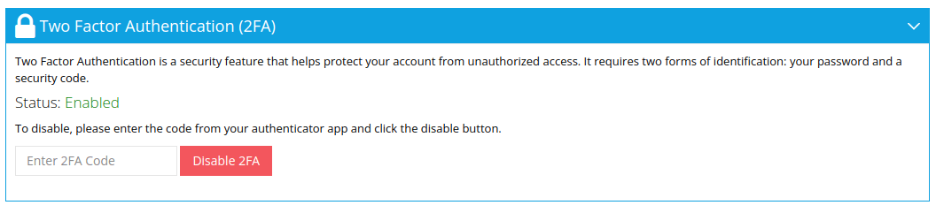 Disable Two Factor Authentication
