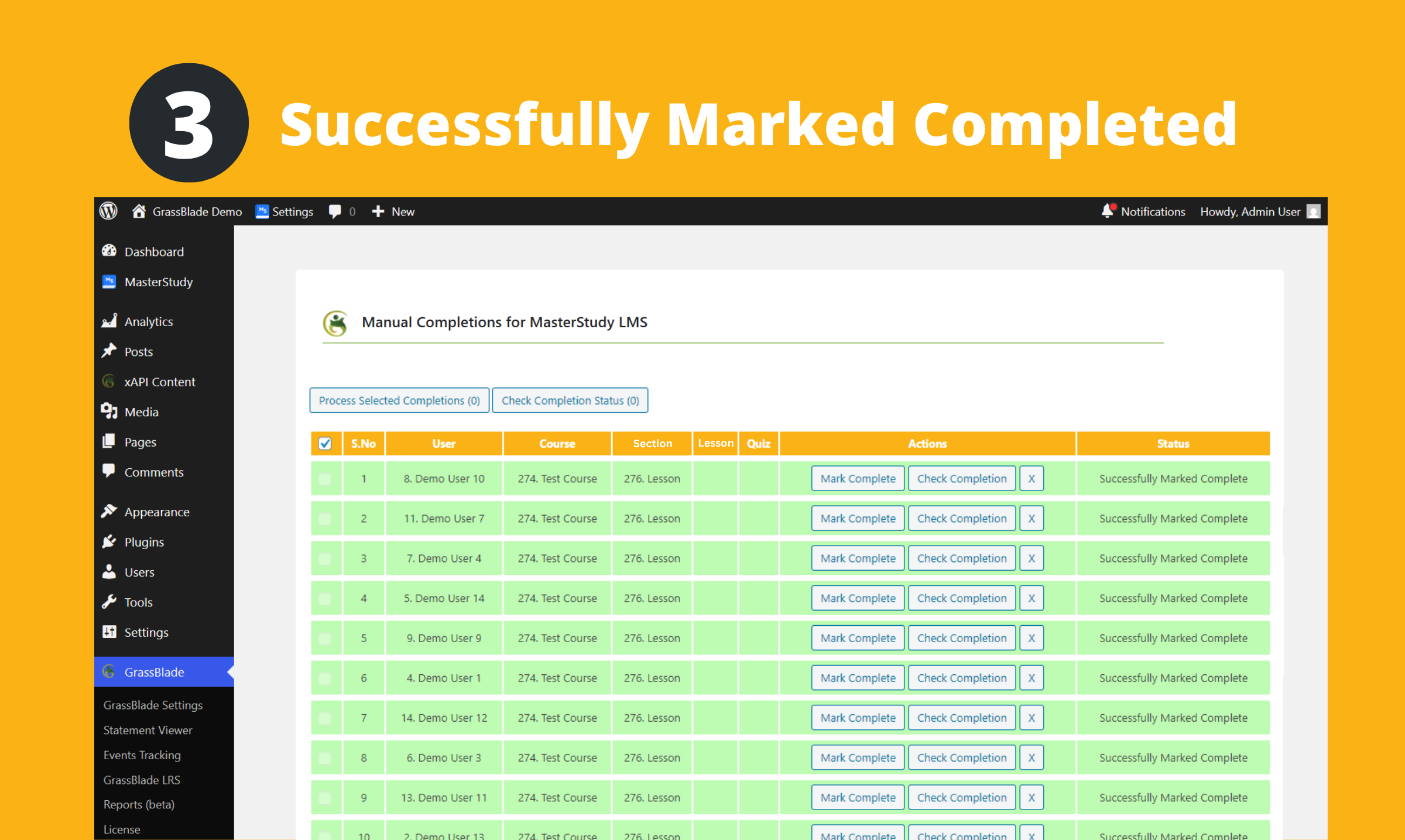 Manual completions for masterstudy processed