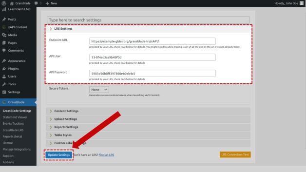 GrassBlade Settings Page 