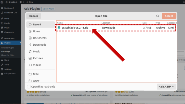 Selecting plugin file