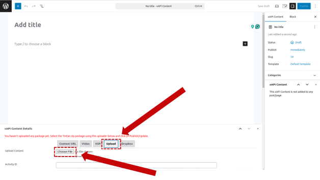 xAPI content edit page