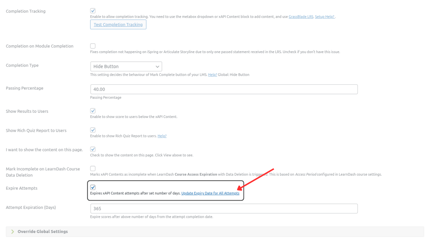 Update Expiry Date for All Attempts