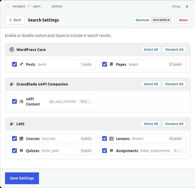 Global Search Settings